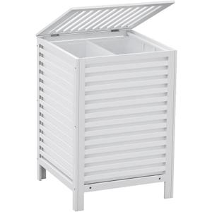 Bamboo Laundry Hamper with Lid, 120L Large Double Laundry Basket with Removable Liner Bag, 2-Section Clothes Laundry Sorter for Bedroom, Bathroom, Laundry Room,18.5 x 18.5 x 25.6 Inches