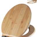 Angol Shiold ELONGATED Bamboo Wood Toilet Seat Soft Close Zinc Alloy Strong Hinges, Light, Easy to Install & Clean, Up to 400 lbs (Elongated 18.5", Natural Bamboo)