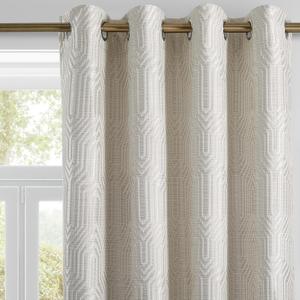 Beige and Silvery 100% Blackout Polyester Geometric Pattern Curtains, 52 Inch Wide 108 Inch Length 2 Panels, Thermal Insulated Noise Reducing Anti-Rust Grommet Drapes for Bedroom Living Room