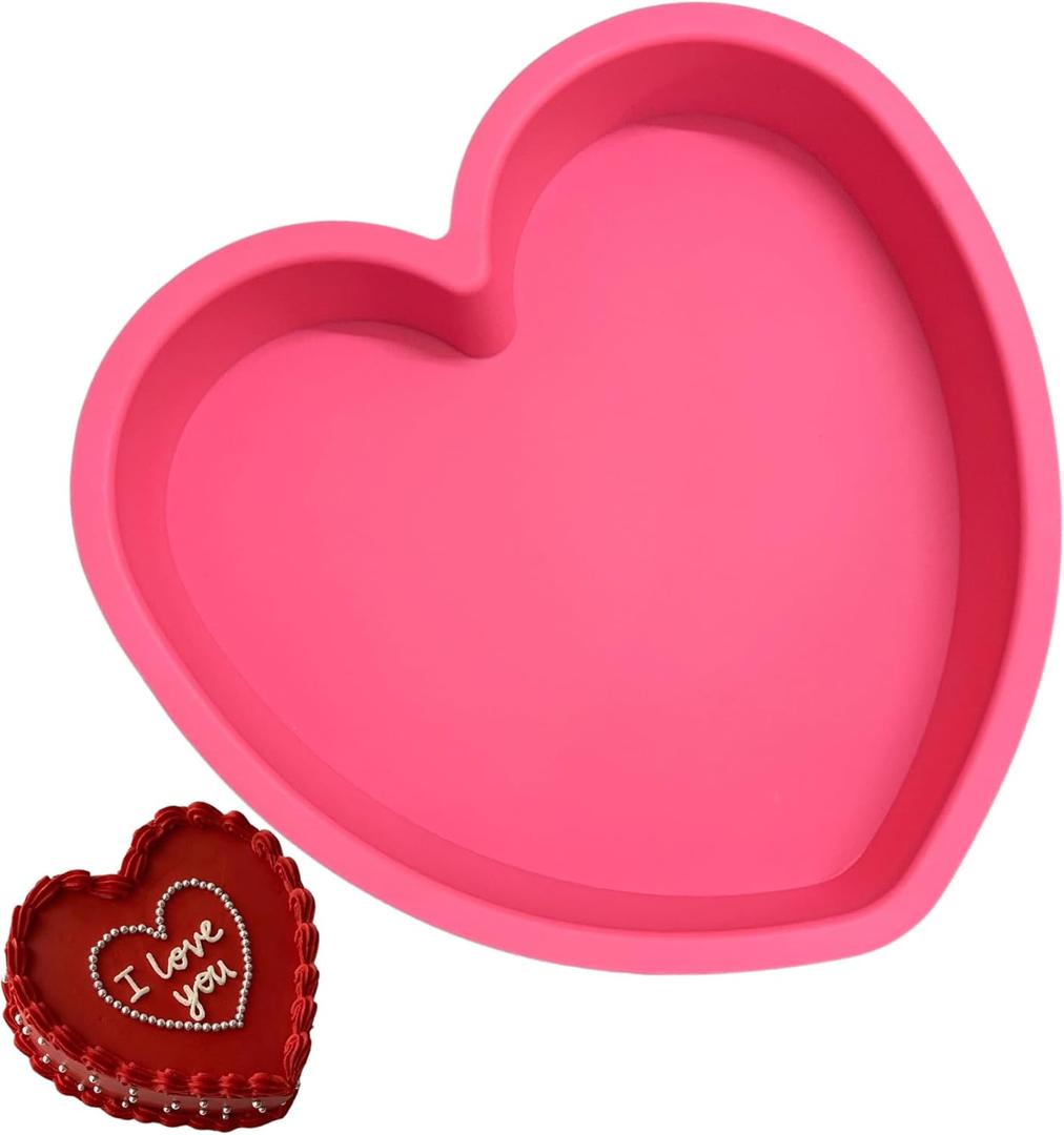 Silicone Heart Shaped Cake Pans  9 Inch Pink Nonstick Food-Grade Heart Cake Pan, Oven & Microwave Safe Molds for Baking  Easy to Clean in Just 2 Seconds