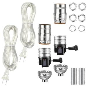 Honoson Lamp Repair Kit Table Rewire Lamp Parts with 3 Way Socket Matching Cord and Essential Hardware Wiring Kit for Table Floor DIY Design Repair Light Do It Yourself(Silver)