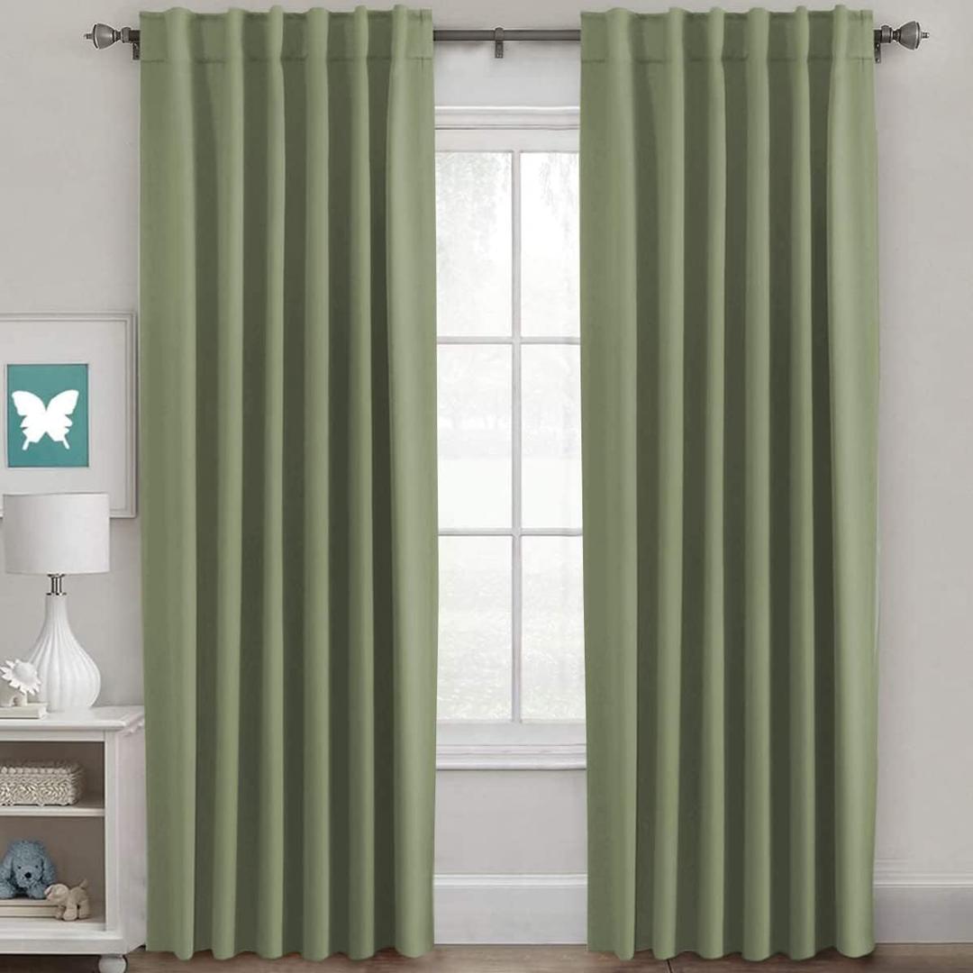 H.VERSAILTEX Blackout Curtains for Living Room Thermal Insulated Window Treatment Panels Room Darkening Blackout Drapes Back Tab/Rod Pocket Bedroom Draperies, 52 x 84 Inch, Sage, 2 Panels