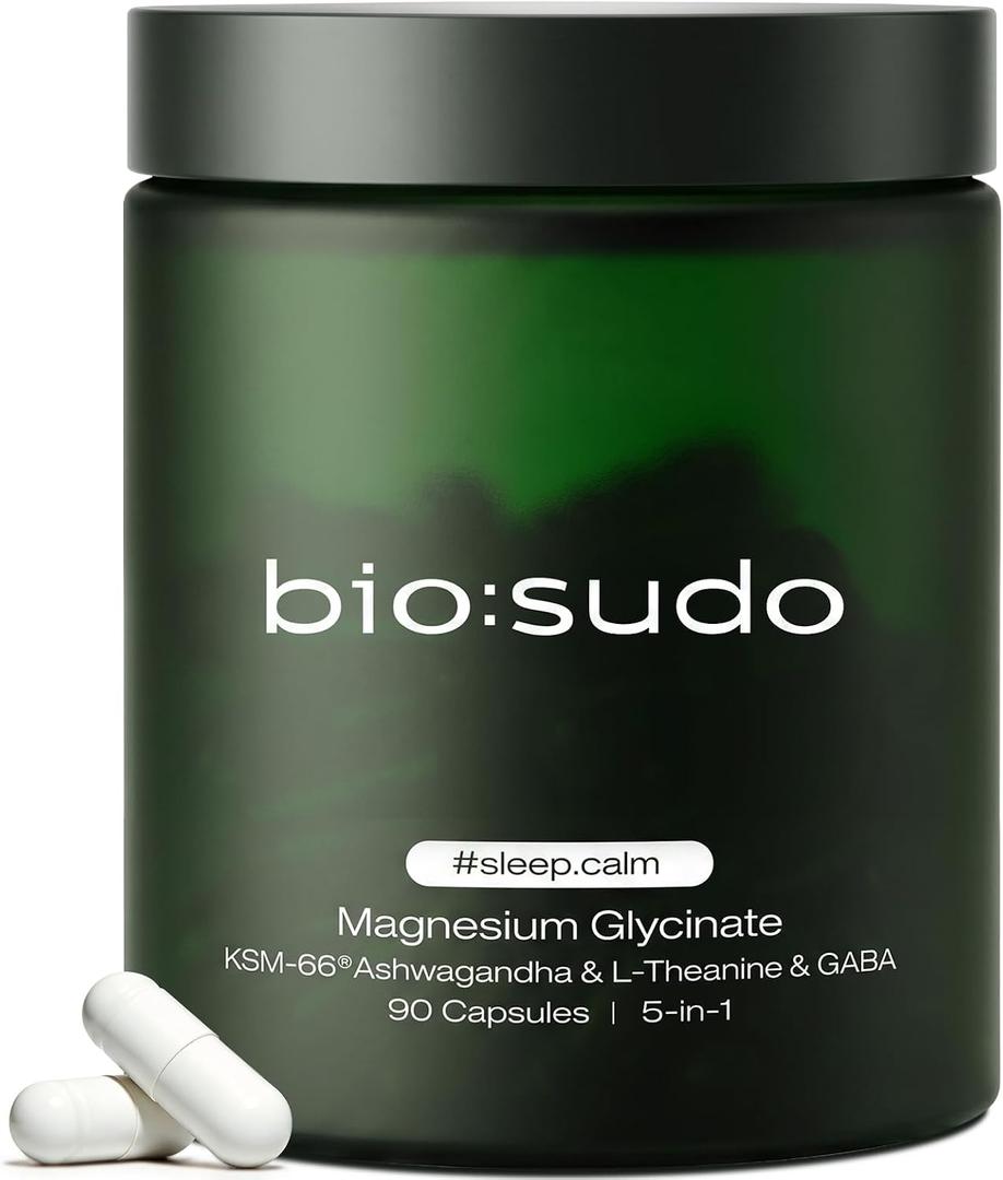 Magnesium Glycinate 1700mg with KSM-66 Ashwagandha, L-Theanine, GABA & Apigenin – Sleep, Stress Relief & Relaxation Supplement – High Absorption, Non-GMO, Vegan – 90 Capsules