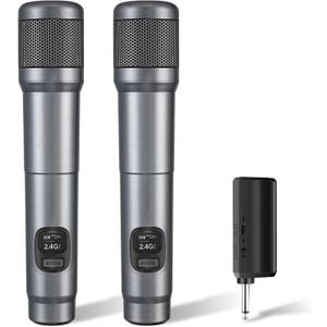 Wireless Microphone, Dual Handheld Dynamic Mic with Rechargeable Receiver, 40H Duration, 200ft Range, Plug and Play, Karaoke Microphone for Singing, Karaoke, Meeting, Church, Wedding