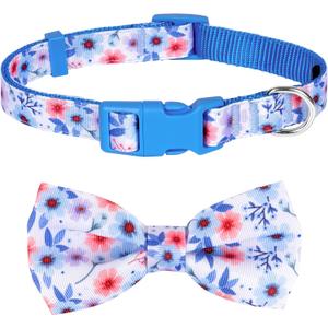 azuza Dog Collar with Bow Tie, Soft and Comfortable Adjustable Bowtie Dog Collar for Small Dogs (S, Gerbera) (S - Neck: 11-16 inch)