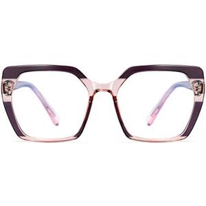 MORESHINE Fashion Oversized Square Blue Light Glasses for Women Anti Fatigue Prevent Headache Computer Eyeglasses Frames (95932-c3purple)