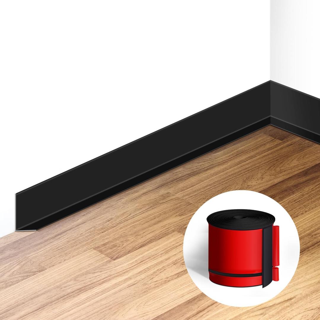 Flexible Baseboard Molding Trim 3 Inch(W) x 40 Feet(L) Self Adhesive Vinyl Wall Base Peel and Stick Cove Base,Rubber Wall Base. (Black)