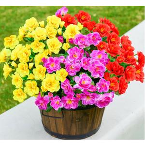 Artificial Fake Camellia Flowers Plants for Outdoor Outside, Faux Silk Mixed UV Resistant Look Real Flowers for Planter Front Door Porch Patio Balcony, 3 Bundles
