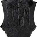 Lilosy Sexy Corset Top Floral Lace Mesh Sheer Lingerie Underwire Bodysuit Bustier Cami Outfits (Black, M)