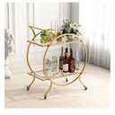 Gold Bar Carts for The Home Bar Serving Cart, Rolling Bar Cart Gold with Lockable Caster Wheels, Glass Bar Carts with 2 Mirrored Shelves, Storage Round Wine Carts for Kitchen, Party