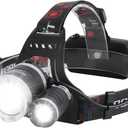 BORUIT RJ-3000 Headlamp Rechargeable, LED Head Lamp Super Bright - Outdoor Headlight 4 Modes, 4 Helmet Clips Waterproof Construction Hard Hat Head Light Adults Camping Hiking Hunting Gear (Black)