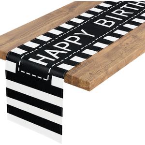 Happy Birthday Table Runner Black Striped Table Decorations Stripe Birthday Party Sign, 72 Inches