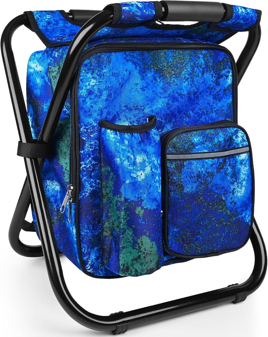 Kikerike Backpack Stool Cooler Chair Heavy Duty 300 LBS Max Load Portable Lightweight Stool Backpack Folding Fishing Cooler Seat for Camping Hunting Fishing - Ocean