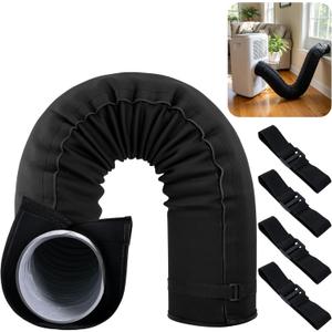 Tlswshsy Portable AC Hose Insulation Sleeve, Air Conditioner Exhaust Hose Cover with 4 Straps, Heat Shield Wrap for 5" & 5.9" Diameter Vent Hose Easy Installation (Black)