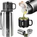 Stainless Steel Insulated Bottle, 20oz with cup Vacuum Insulated Water Bottle, Thermo for Hot Drinks/Cold Drinks,24-Hr Insulation Commute, Travel (Silver)