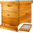 MayBee 8 Frame Screened Bottom Board Beehive Dipped in 100% Beeswax, Bee Hives Kit Includes 1 Deep Boxes & 1 Medium Hive Box with Beehive Frames and Wax Foundations. Preferred for Summer