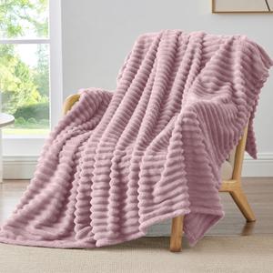 BEDELITE Fleece Throw Blanket for Couch - 300GSM Soft & Warm Fluffy Berry Purple Blanket, Decorative and Giftable Striped Blankets for Women, Men, 50"x60"
