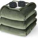 Bedsure Electric Blanket Queen Size - Dual Control Heated Blanket Queen, Fast Heating with 10 Time Settings & 10 Heat Settings, Warm Gift for Grandma (84x90 inches, Olive Green)