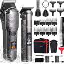 Hatteker Professional Hair Clippers for Men Beard Trimmer Clippers Set Waterproof T-Blade Trimmer Cordless Grooming Kit Nose Body Hair Barber Clippers Hair Cutting Kit (Grey)