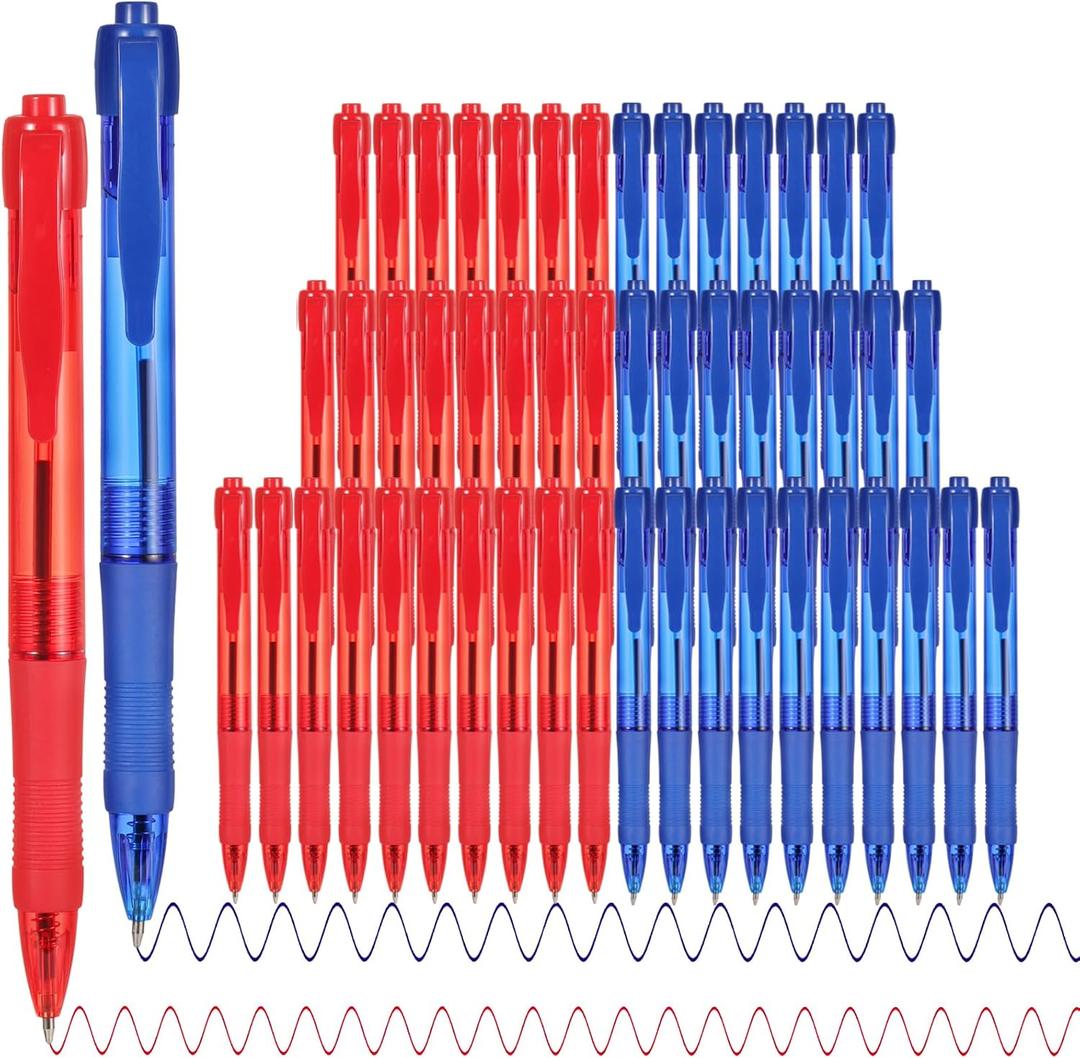 Deegtran Pens Bulk, 50 Pack No Bleed Blue & Red Ink Click Pens with Soft Grip, Wholesale Retractable Ballpoint Pens for Office School, Medium Point Smooth 1.0MM