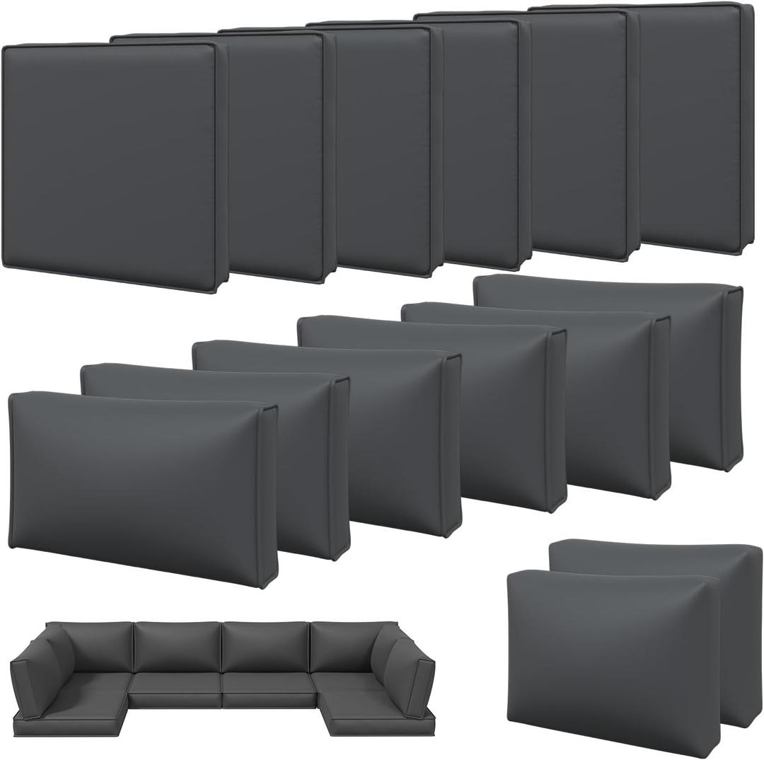 Aoxun 14pcs Patio Cushion Covers Replacement, Waterproof Outdoor Furniture Cushion Covers with Zipper and Non-Slip Bottom, Patio Sofa Couch 3 Sizes for Patio Sectional, Covers Only (Grey)