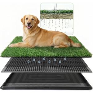 Powools Grass Pad for Dogs Potty - 3-Layer Reusable Dog Grass Pad with Tray, Washable Artificial Grasses Dog Potty Tray with Drainage Holes, Indoor & Outdoor Grass Pee Pad for Dogs, 30" x 20"