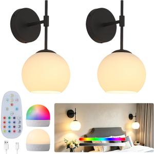Battery Operated Wall Sconces Set of Two, Rechargeable, Black, 2 Pack