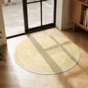 Carvapet 2 ft Round Washable Rug, Imitation Jute Low Pile Circle Carpet with Non Slip Rubber Backing, Foldable Stain Resistant Area Rug for Living Room Bedroom Office Bathroom, Yellow