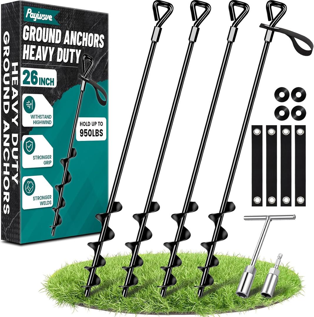 Trampoline Anchors Stakes Ground Anchors Screw-in for High Wind, 4x26in