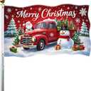Christmas Flag 3x5FT Merry Christmas for Outside  Double Sided Large Polyester Holiday Flag for Outdoor Yard Decorations, Winter Xmas Tree Santa Snowman Truck Banner for House Garden Decor (Red)