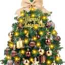 SVNVIOZ 2FT Small Tabletop Christmas Tree with Lights, Mini Artificial Christmas Tree with Bronze Gold Ornaments, Xmas Tabletop Christmas Tree for Holiday Home Decoration