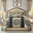 Stratford Park Medallion 7 Piece Navy Comforter Set, California King Size Jacquard Bedding, All Season Bedding Set, Bed Skirt, Pillows & Shams