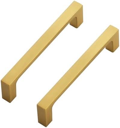 Ravinte 5 Pack Solid 4 Inch Kitchen Square Cabinet Handles Brushed Brass Cabinet Pulls Drawer Pulls Kitchen Cabinet Hardware Handles