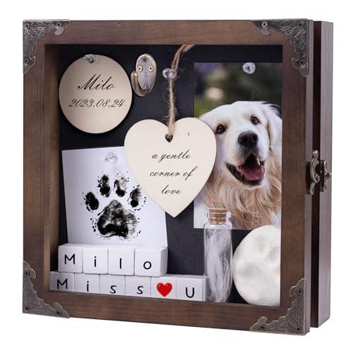 8.6'' Pet Memorial Shadow Box, Customizable Display Case for Dog Cat, Paw Print Hair Preservation, Picture Frame with Paw Print Kit Ashes Fur Jar as Pet Loss Sympathy Gift