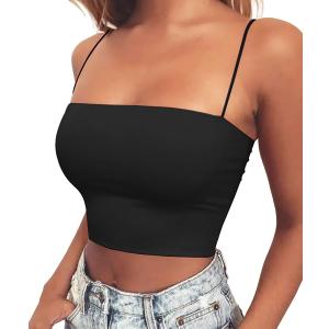 Women's Basic Spaghetti Strap Crop Top Camisole Y2k Sleeveless Tube Sexy Cami Shirts Tank Tops (Black, M)