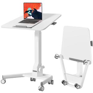 Foldable Mobile Standing Desk, 90 Tiltable Rolling Standing Desk, Height Adjustable Portable Laptop Workstation for Home Office, Easy to Fold, White