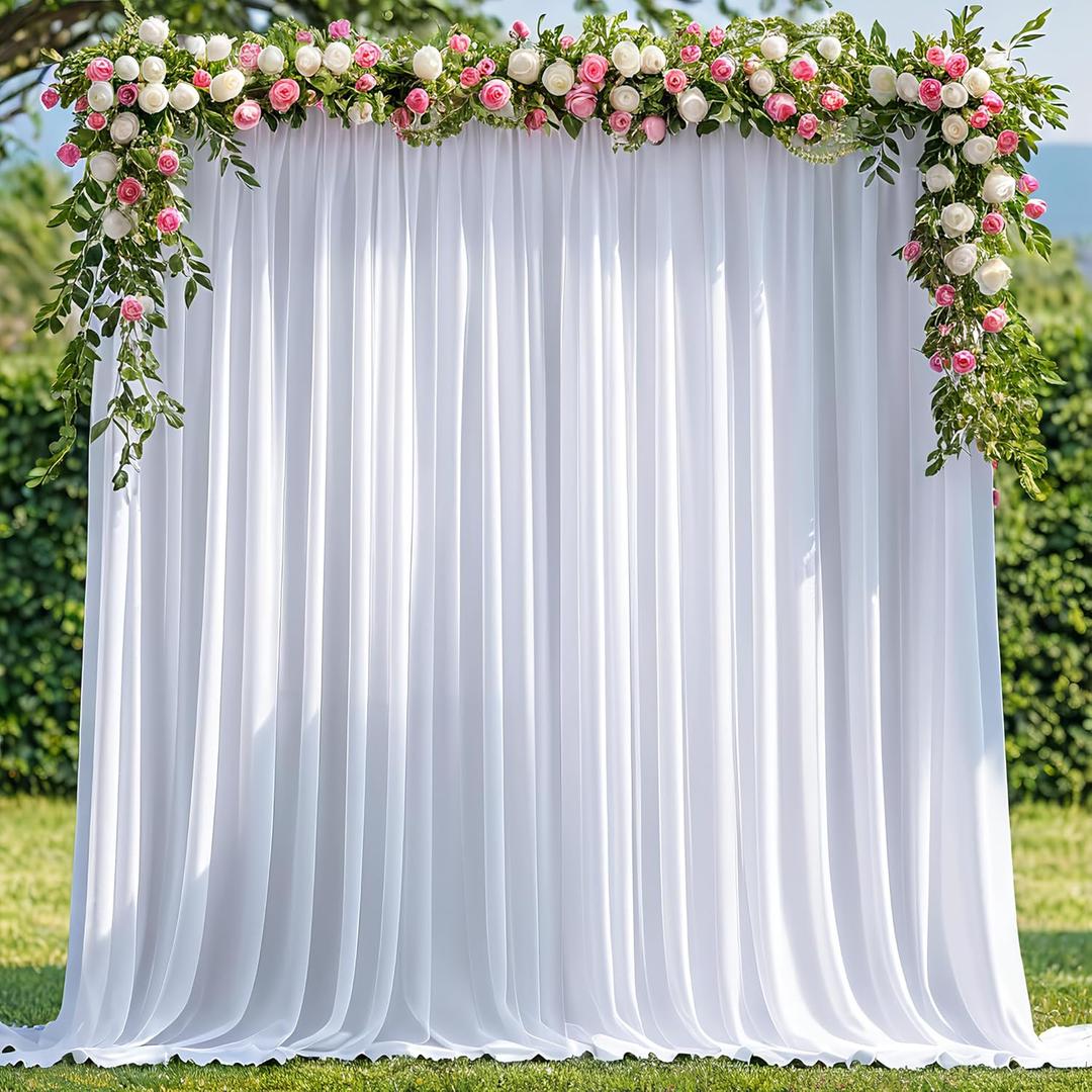 Asee'm 10x8FT White Backdrop Curtains for Parties, Polyester Photo Fabric Curtain Backdrop Drapes for Birthday Wedding Party Decor Background Photography with Rod Pocket, 5x8FT, 2 Panels