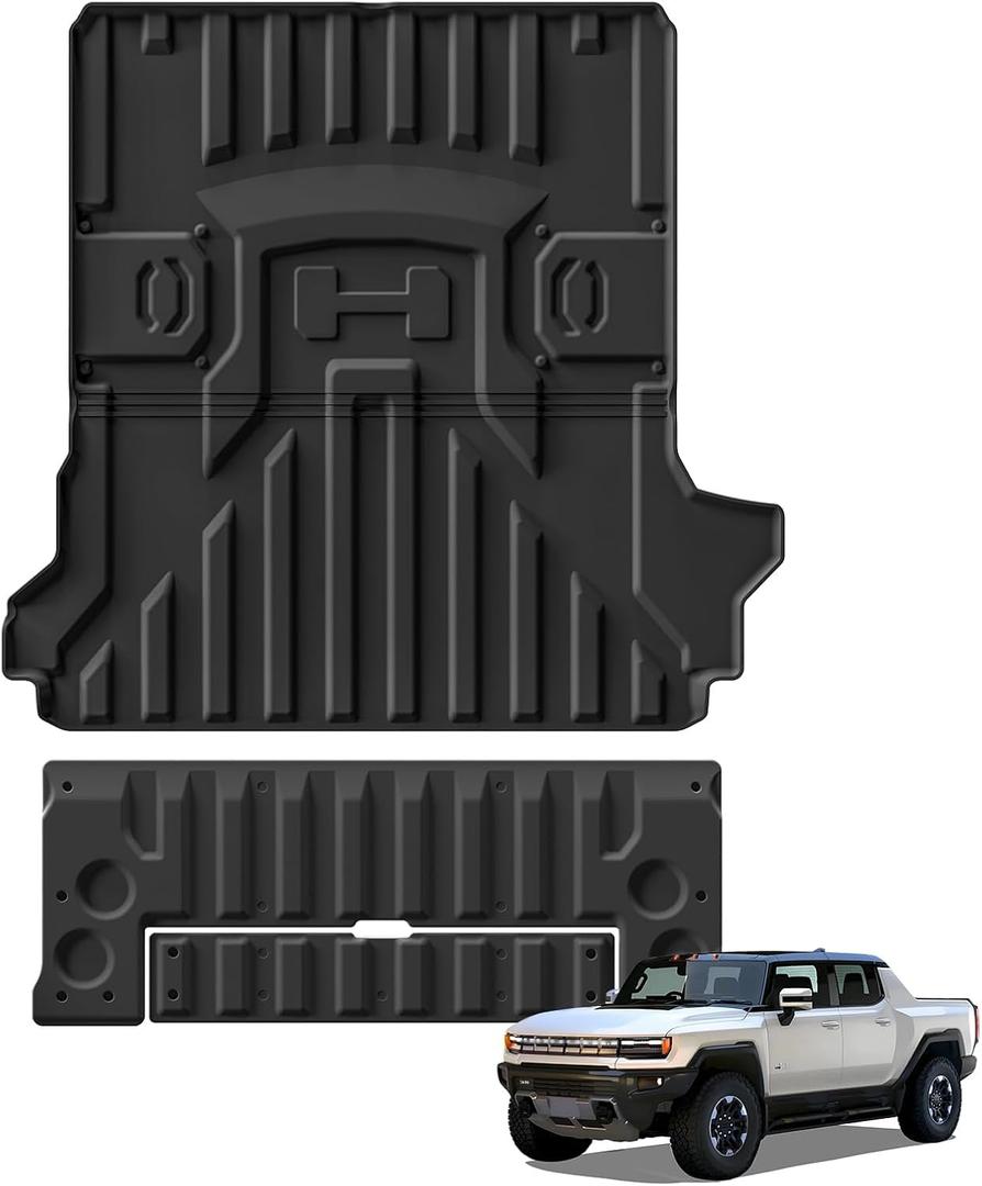 SMABEE Truck Bed Mat & Tailgate Mat for GMC Hummer EV Pickup Truck 2025 2024 2023 2022 All Weather TPE Vehicle Bed Mat Cargo Trunk Liner Protection Interior Accessories Black