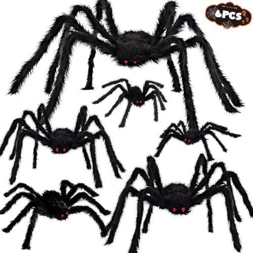 WODMAZ 5 Packs Halloween Spider Outdoor Decorations, Scary Hairy Large Spider Decorations with Different Sizes for Halloween Outside Yard Lawn Garden Decor (12" 12" 20" 24" 35.5" 49.5")