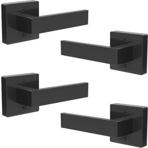 Dummy Door Handles Interior - Pack of 4, Matte Black Door Handle Single Side Lever for Closet & French Doors | Ambidextrous Square Design, Powder Coated Non-Turning and Non-Locking Handle (Dummy with Screws)