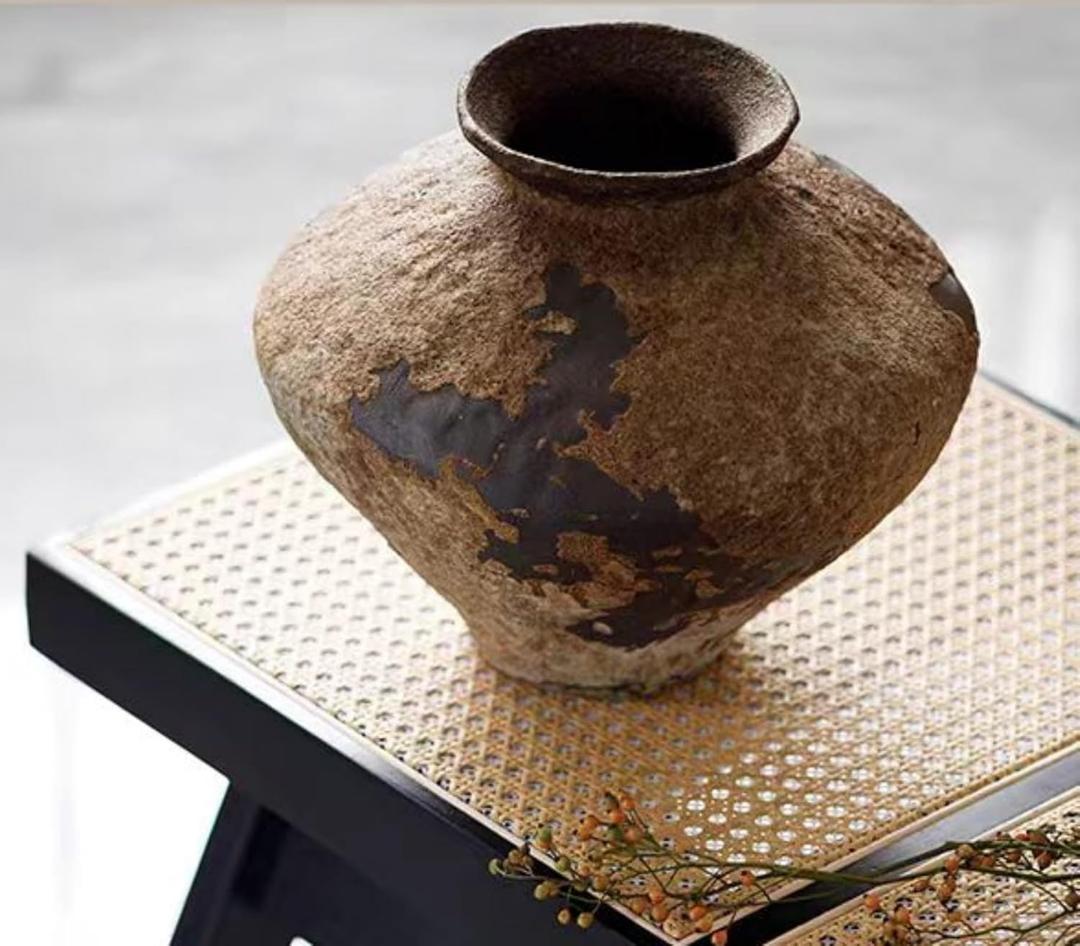 Rustic Ceramic Vase,Vintage Flower Vase,Rustic Vase,Farmhouse Decorative Vases for Home Decor, Table, Living Room, Shelf Decor (Brown)