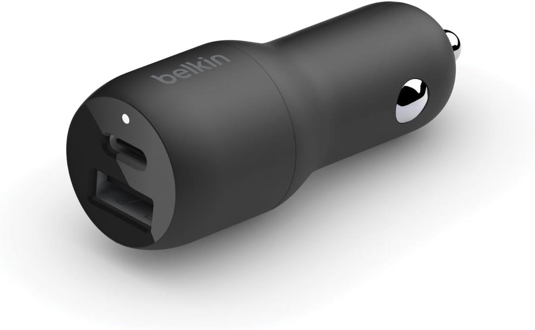 Belkin 37-Watt Dual USB Car Charger - Power Delivery 25W USB-C Port & 12W USB-A Port for PPS Charging Apple iPhone, Samsung Galaxy, AirPods, & More