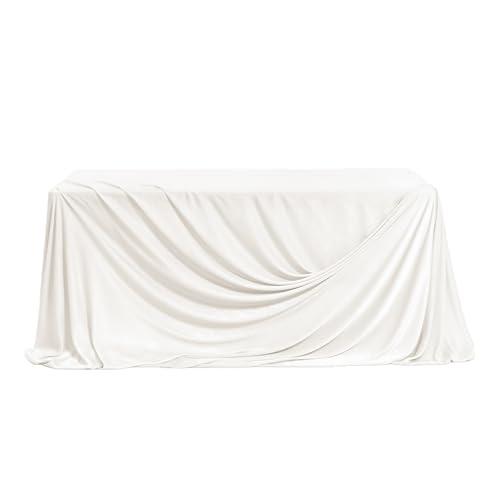 Ling's moment White Wedding Table Cloths in Velvet-Like Fabric, 9ft x 11ft, Fits 4ft/6ft Rectangular/Round Sweetheart&Head Table for Wedding Reception, Bridal Shower, Birthday Decoration,Banquet
