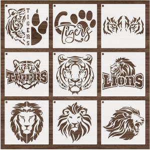 yhslmh Lion Tiger Stencils for Painting on Wood Reusable Animal Spray Paint Stencil for Kids Crafts Canvas Furniture Wall Drawing Card Making Pattern Decorative (Lion Tiger)