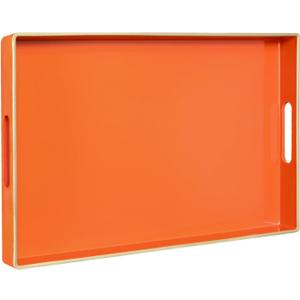 MAONAME Orange Serving Tray with Handles, Modern Decorative Trays for Coffee Table, Plastic Rectangular Trays for Ottoman, Bathroom, Halloween Decor, 15.8 x 10.2 x 1.4"