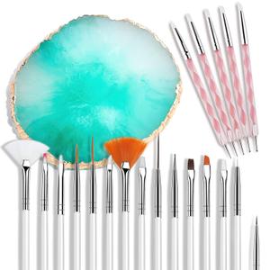 21 Pcs Nail Art Brushes Set Gel Nail Art Design Tools with Palette Nail Stuff Nail Tech Supplies 2-way Dotting Pens Acrylic Silicone Manicure Kit DIY Makeup Display Board, Green