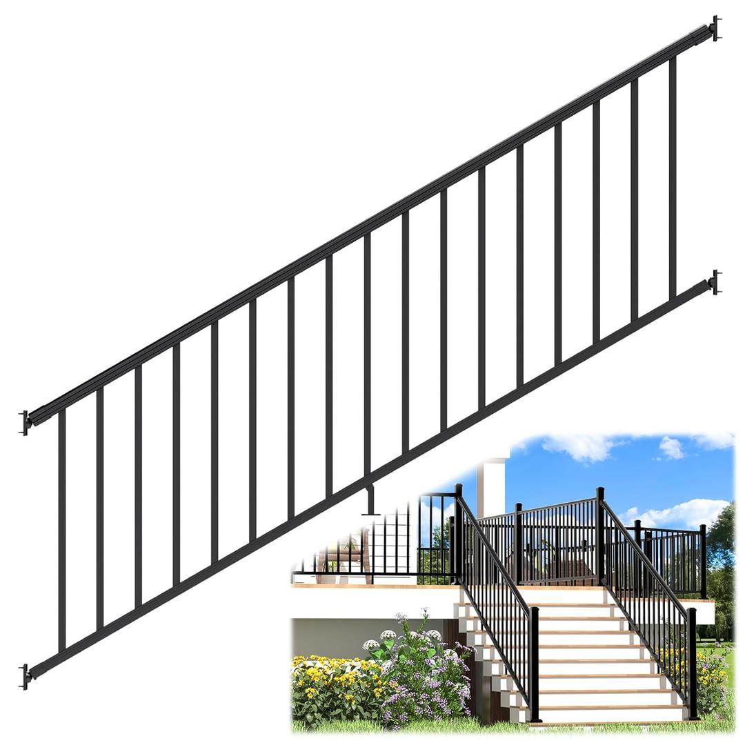Egadis 1 Pack 36 in. H x 8 ft. W Porch and Deck Railing Kit Without Post, Aluminum Stair Railing Kit, Textured AAMA 2604 Powder-Coat Finish Railing System for Concrete Steps or Wooden Stairs (1 Panel)