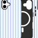 flewfun Magnetic for iPhone 17 Case Cute Stripes Phone Case, Shockproof Slim TPU and Hard PC Protective Phone Cover Compatible with MagSafe Designed for Women Girls, Blue and White