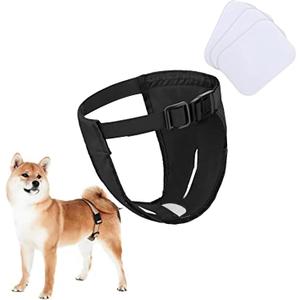 Dog Pants with 3 Replace Diaper, Female Dog Heat Cycle Reusable Diapers Adjustable Pads for Dogs in Heat Black L