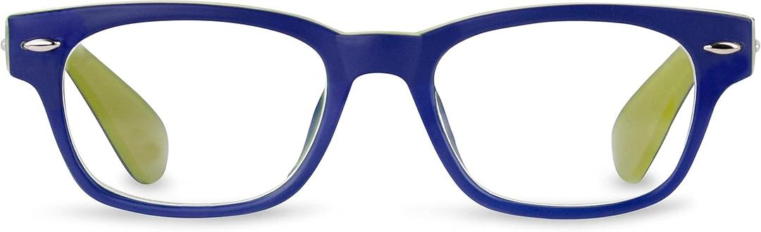 Peepers by PeeperSpecs Bellissima Square Blue Light Blocking Reading Glasses, Navy/Green, 49 + 2.00